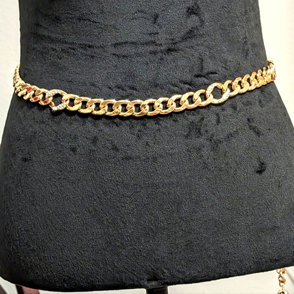 Gold Tone Rhinestone Belt 39.5" - Picture 1 of 8